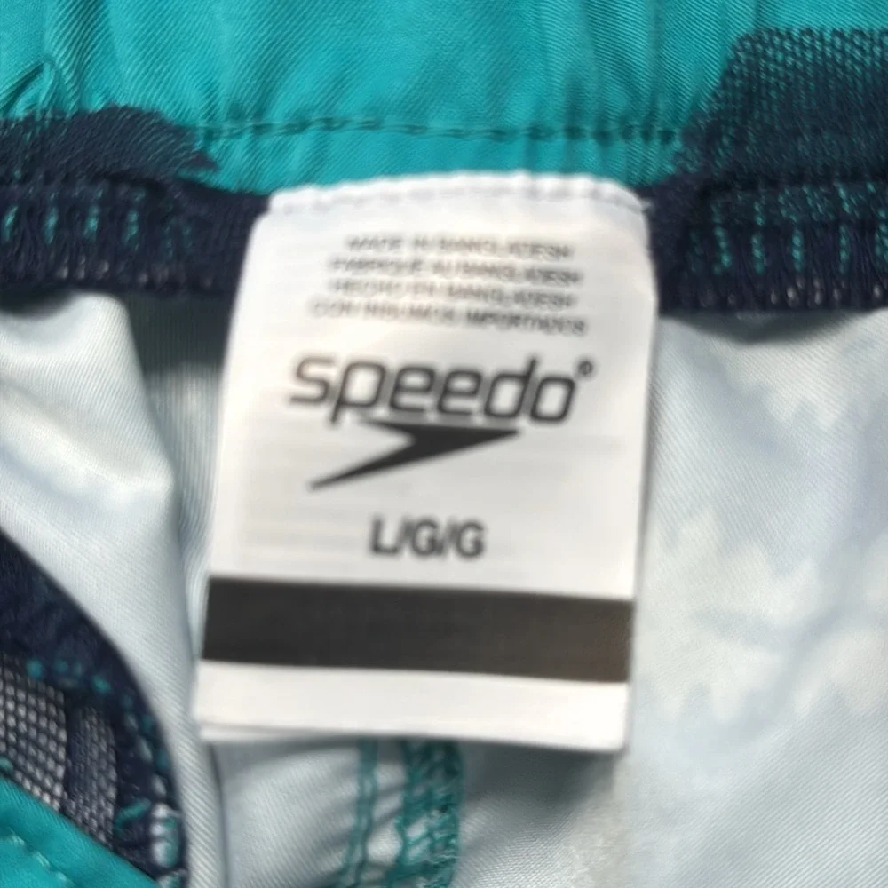 Speedo Green Tropical Swim Hybrid Boarder Surf Shorts Size Large EUC #5736